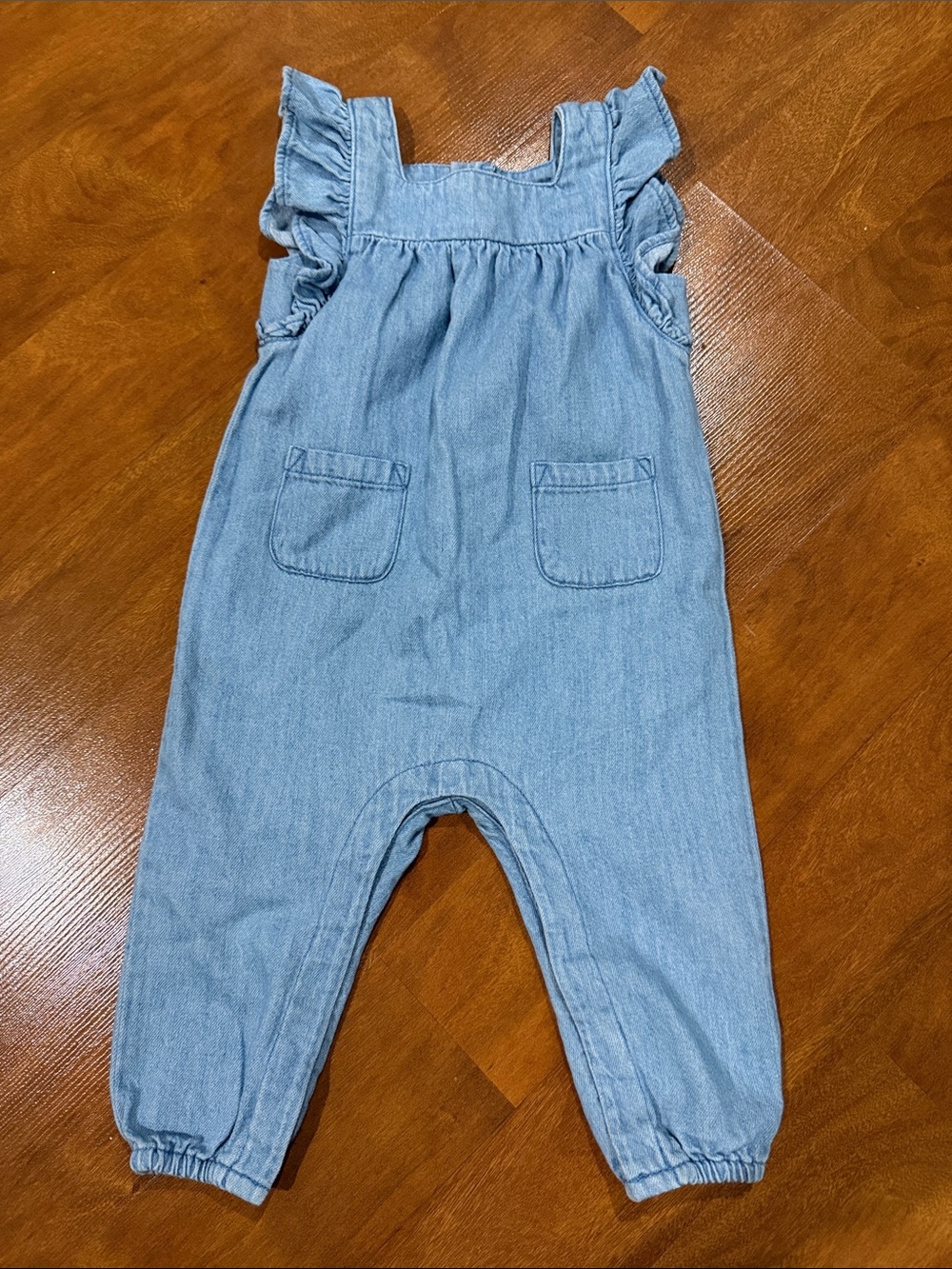 Old Navy Light Blue Denim Overalls with Ruffle Straps